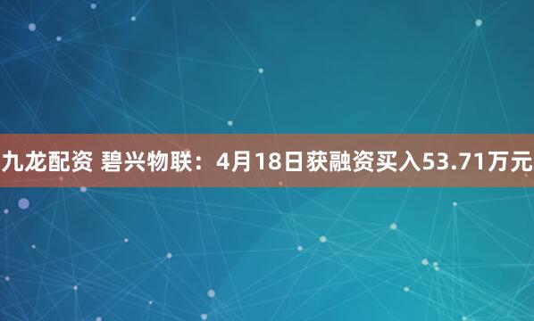 九龙配资 碧兴物联：4月18日获融资买入53.71万元